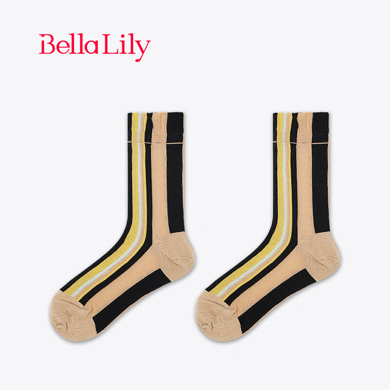 Bella Lily夏薄款透气运动袜女拼色百搭休闲袜吸汗中筒袜 棕色 均码