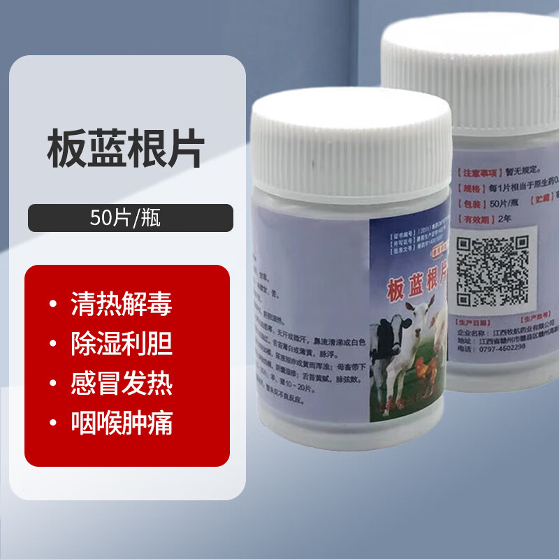 板蓝根片清热解毒用于病毒性咽喉肿痛猪牛马羊药品 1瓶板蓝根片(50片
