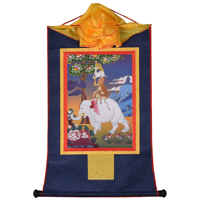 西藏唐卡挂壁画镀金烫金吉祥四瑞唐卡佛像和气四瑞玄关佛堂装饰画