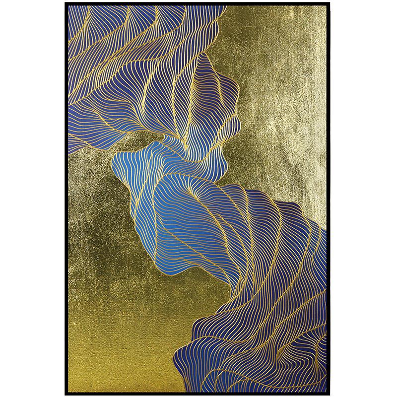 缤纷梦想纯手绘金箔线条油画北欧抽象装饰画客厅竖版玄关过道挂画巨幅