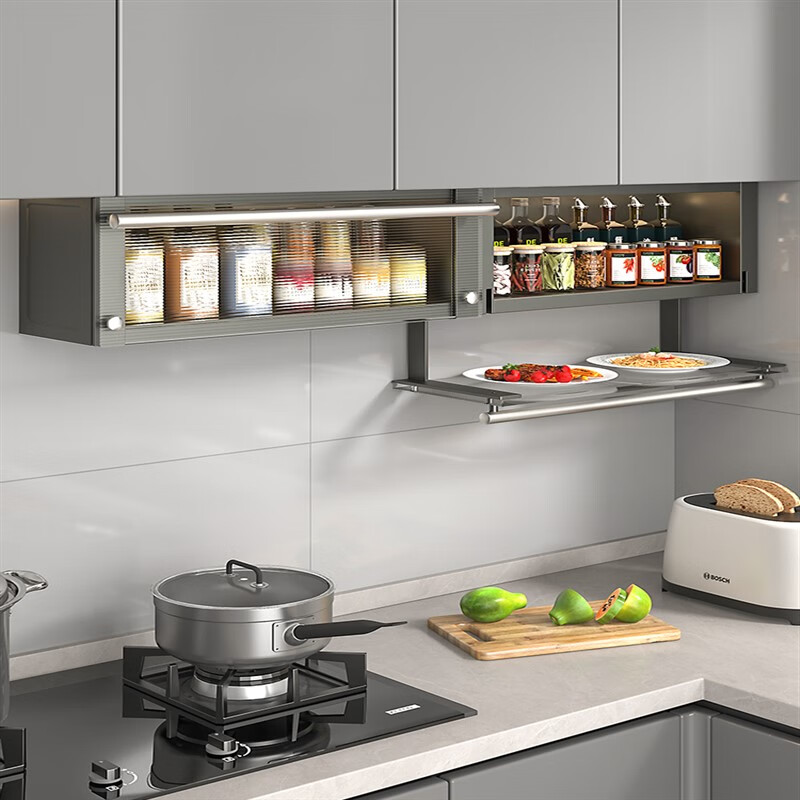 吊柜下拉折叠置物架 厨房吊柜调料置物架壁挂式碗碟备菜墙壁下拉 菜