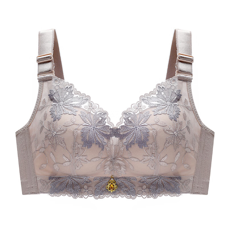 内衣女刺绣花纹小胸聚拢收副乳性感蕾丝调整型文胸罩杯-j 奶灰 36/80c