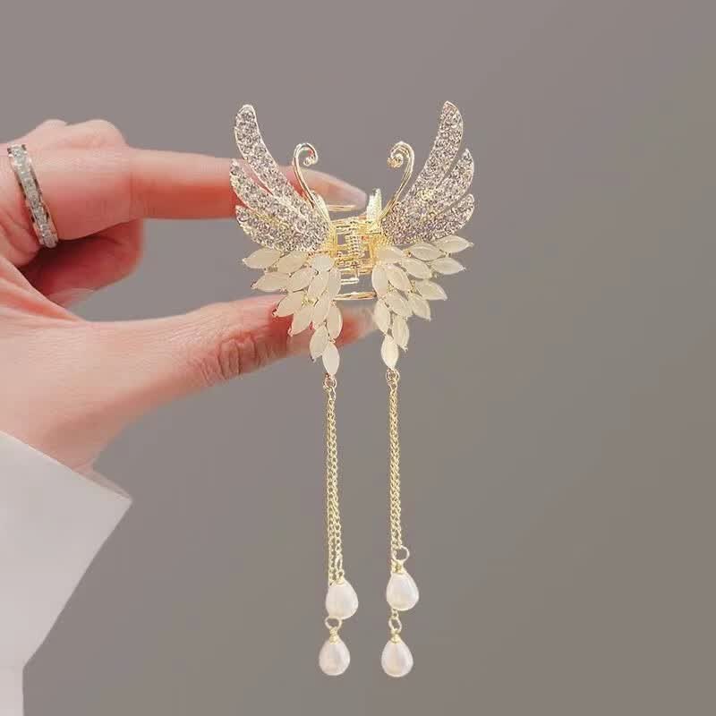 飘逸猫眼石蝴蝶发夹女后脑勺仙气流苏吊坠抓夹水钻小抓夹后脑勺女 l30