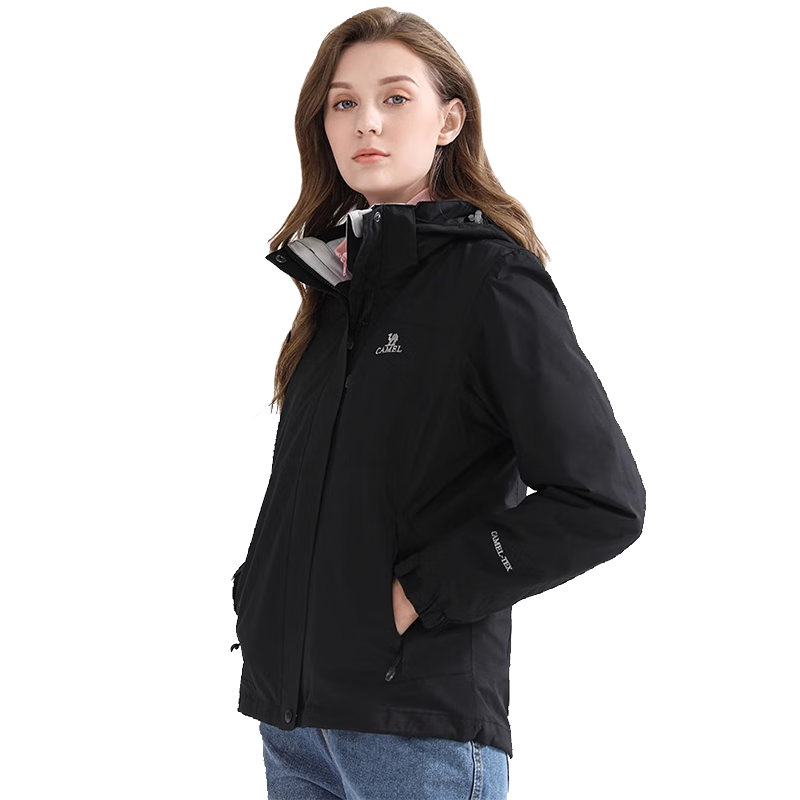 駱駝（CAMEL）戶(hù)外沖鋒衣 三合一加絨加厚防水情侶款外套登山服裝 A9W114120-1