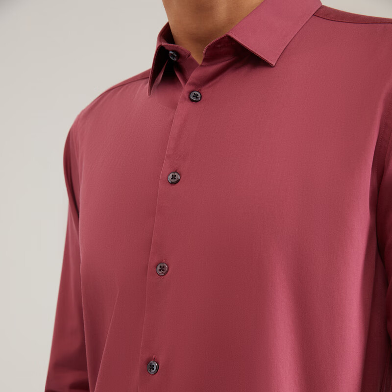 雅戈尔衬衫男【DP免烫棉弹】易打理春季纯色长袖衬衫商务不易皱衬衣官方 红色GLDD100217MFY 44