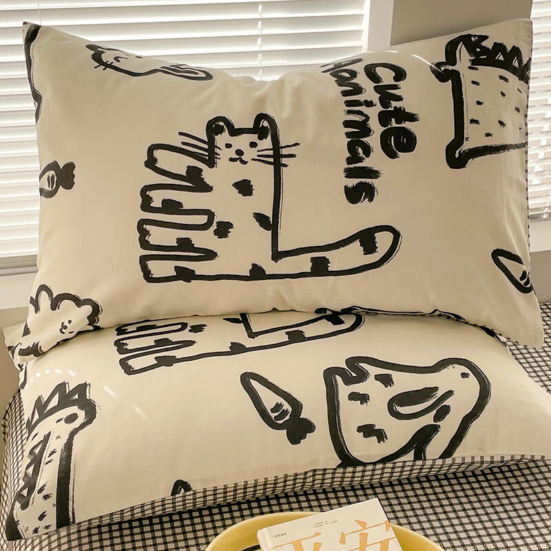 枕套一对装100全棉整头枕头套48x74cm单人卡通枕芯内胆套 a版简笔画