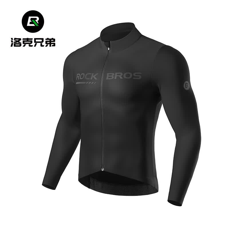 洛克兄弟长袖骑行服保暖防风男士公路山地自行车运动服上衣秋冬季 贺兰-抓绒保暖 黑 5-20°C L