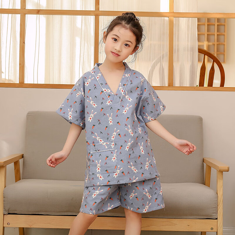 xierwei儿童汗蒸服女纯棉宝宝浴服大童小童男女童小孩亲子装卡通可爱