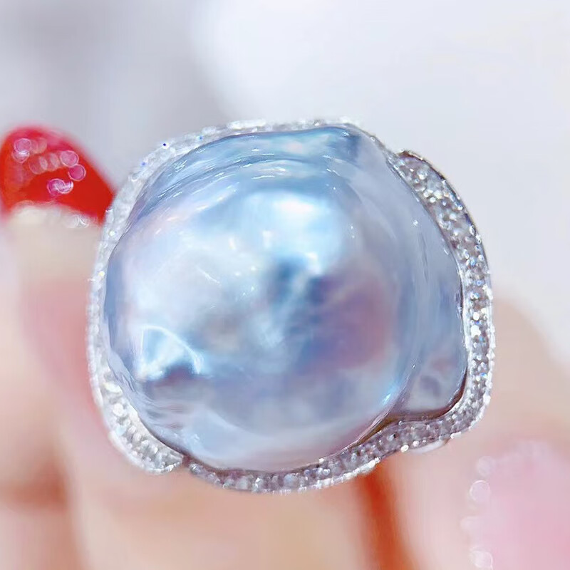 海洋经典 澳白巴洛克珍珠戒指18k金镶钻时尚气质珠宝送生日礼物18.