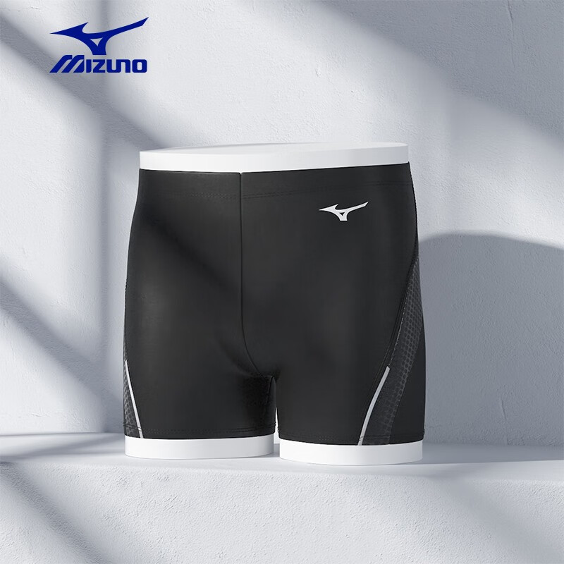 美津浓(MIZUNO)泳裤男士游泳裤透气防尴尬抗氯温泉平角速干泳裤 黑色 L