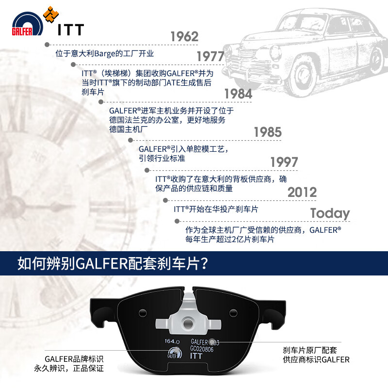 噶尔法(GALFER)ITT 后刹车片适用陶瓷原装原厂 GC501595 后轮4片 雷克萨斯 RX350 08-15款