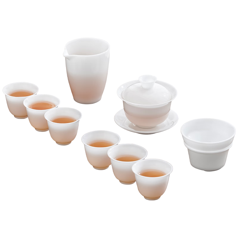 榜盛德化高端冰種羊脂玉白瓷功夫茶具中式茶壺茶杯全套裝家用輕奢高檔 冰種玉瓷蓋碗套裝 (江山禮盒)