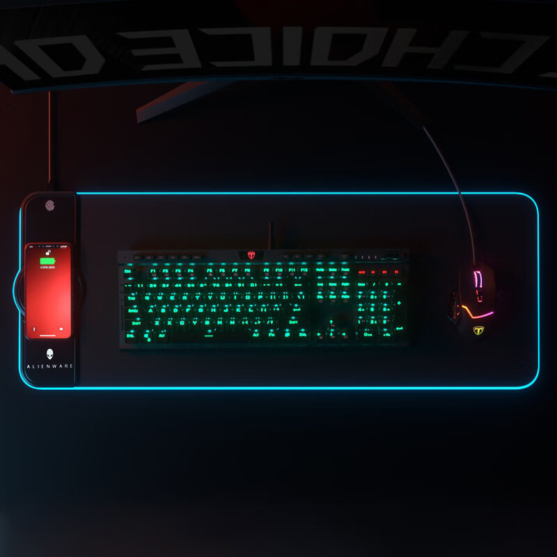 alienware aurora外星人无线充电鼠标垫大号rgb发光电竞游戏电脑键盘