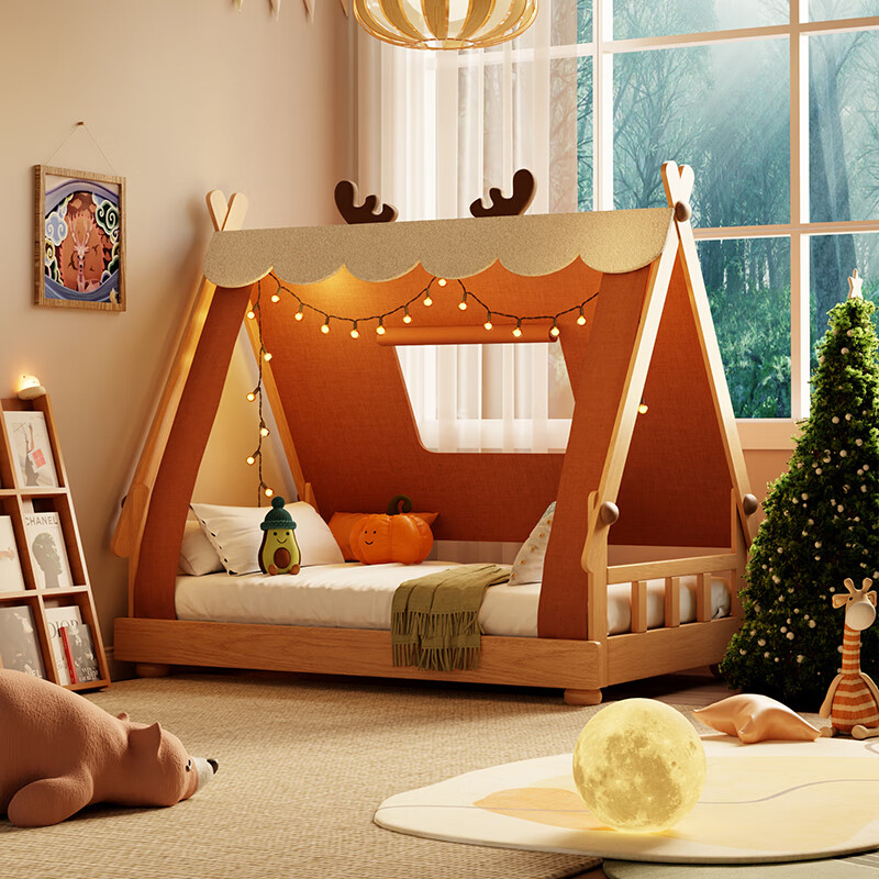 妮果定制全实木森林床1米5儿童床女孩男孩木屋床帐篷床树屋床单人小床 无帐篷（森林床）长150*200cm