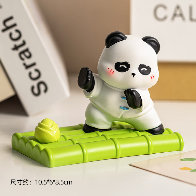 创意国潮熊猫树脂手机支架桌面卡通萌宠摆件个性趣味礼物 竹排熊猫