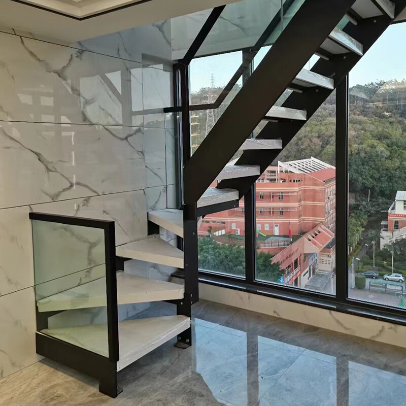 米詅玻璃楼梯厂家定制家用阁楼复式楼钢木楼梯室内双梁现代网红楼梯