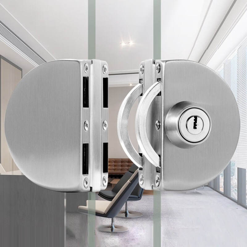 facemini 玻璃门锁 推拉双门免开孔不锈钢店铺中央锁双开门锁 企业