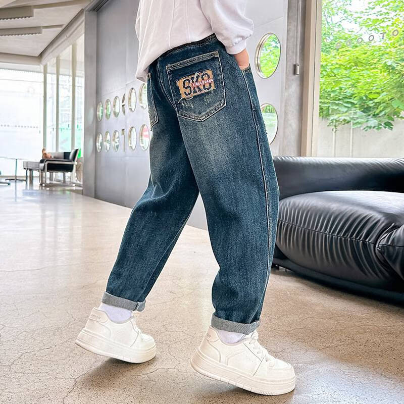 艾上他她秋季大男童牛仔裤新款童装儿童男孩简约牛仔裤长裤潮款裤子