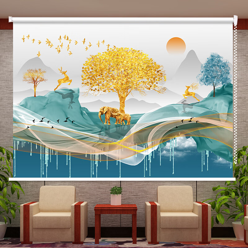 窗帘遮阳帘免打孔办公室客厅卧室家用商用遮挡帘防晒帘 金鹿吉祥02金