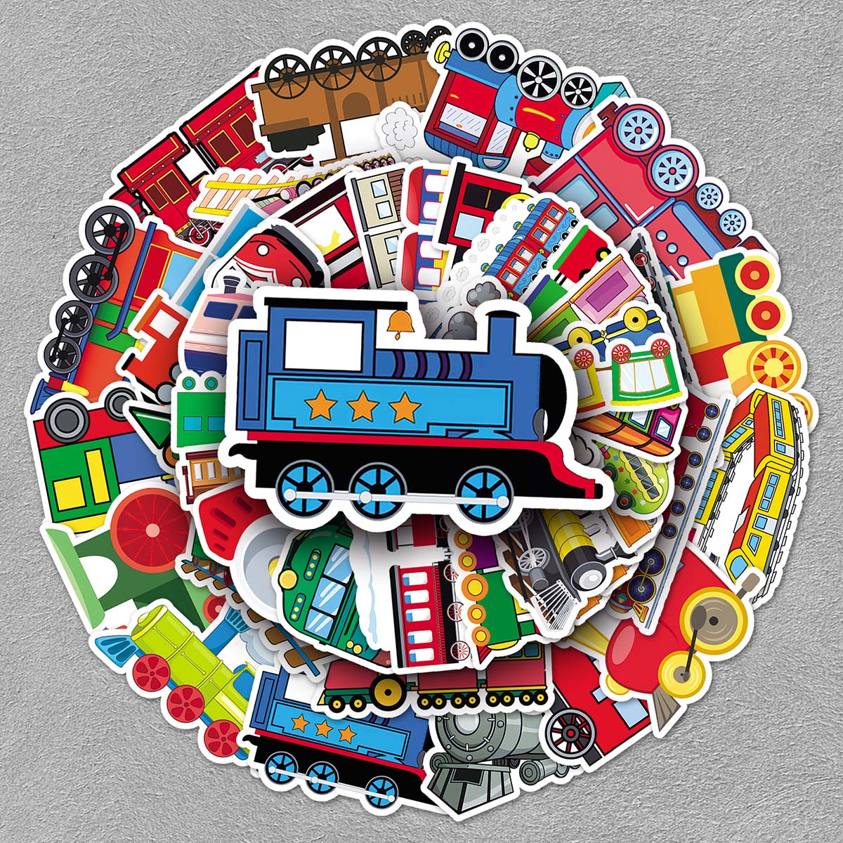 50张卡通小火车创意贴纸 儿童贴画玩具旅行箱文具盒拼贴手账咕卡手机