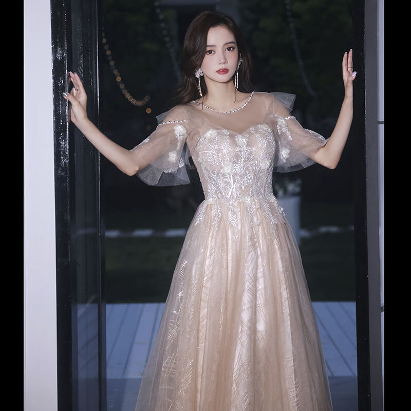 formrcra18嵗岁高中生成人礼服女装冬款香槟色晚礼服裙女2023新款高级