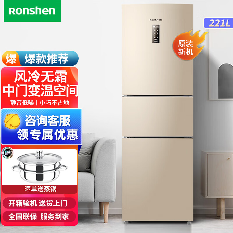 容声（Ronshen）221升/219升 家用节能风冷无霜家用出租房宿舍小型冰箱 BCD-221WKD2NE