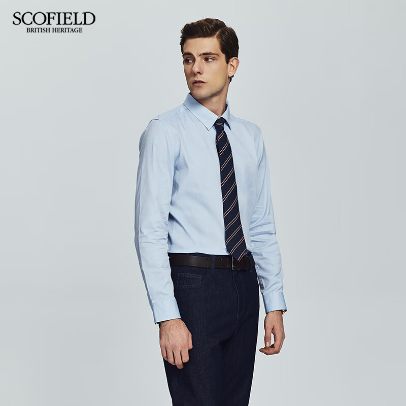 Scofield男装春季25年新款商务长袖全棉简约衬衫舒适时尚衬衣 蓝色 M 170