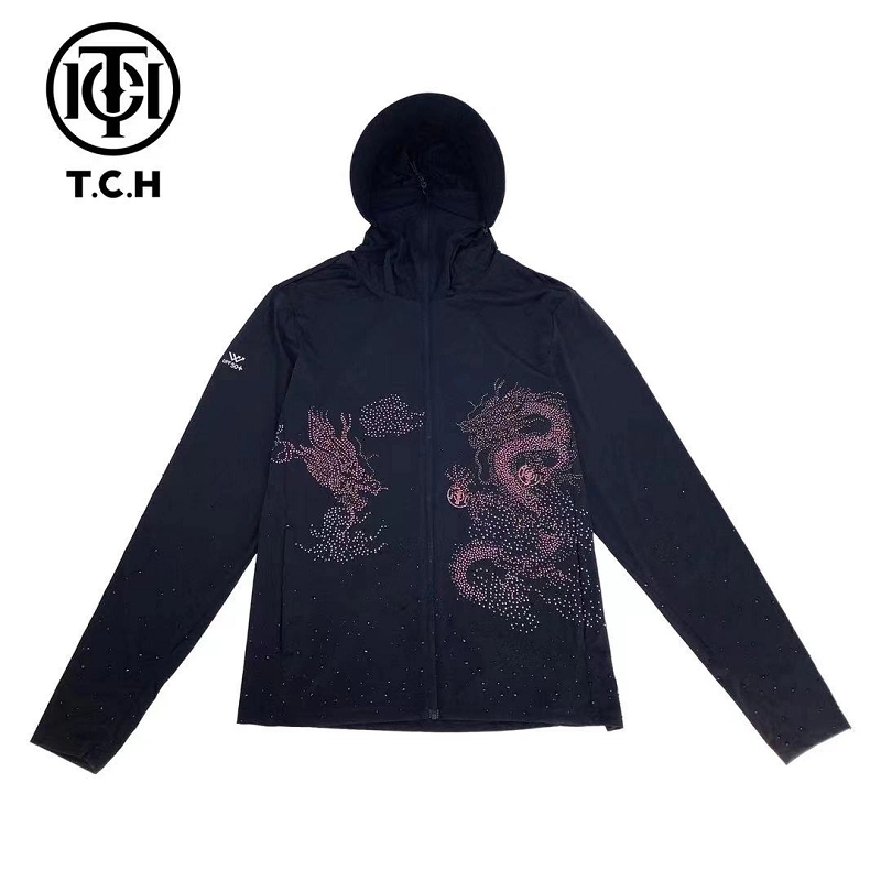 TCH真5折服饰新中式新款防晒衣重工烫钻龙形图案连帽防晒衫外套女装 XXL 京东折扣/优惠券