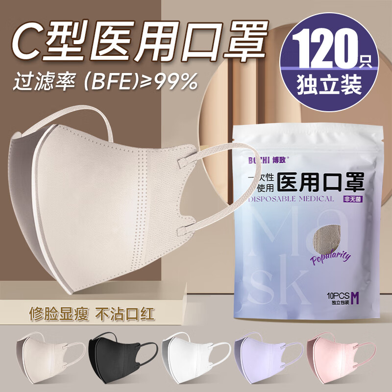 博致医用口罩3d立体不花妆一次性医疗三层成人女高颜值正规冬保暖