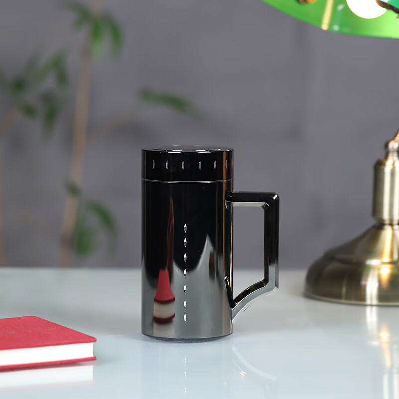 檀轩阁紫砂内胆泡茶保温杯紫砂茶杯男士装送父亲老师生日节日礼物可刻字 钛金色手把杯(皮盒装)420ml