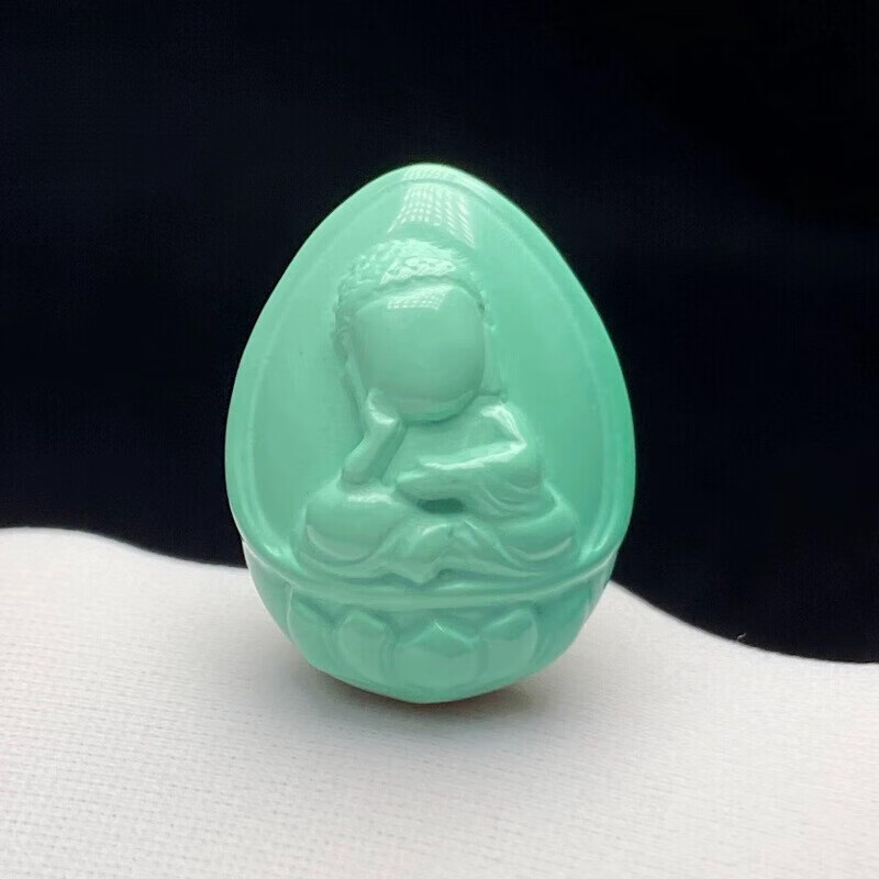 玉美和湖北原矿高瓷13/17/9mm丫角山果冻料绿松石无相佛吊挂坠卡子