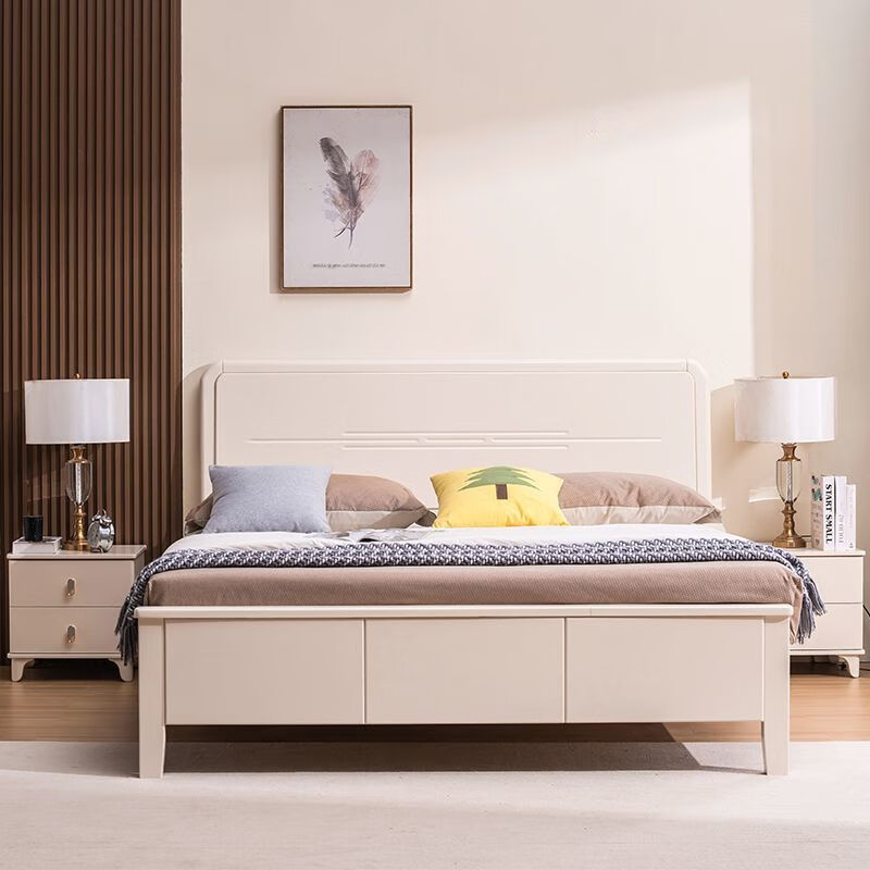 凯莱宝白色实木床奶油风现代简约风轻奢1.8米双人大床小户型1.