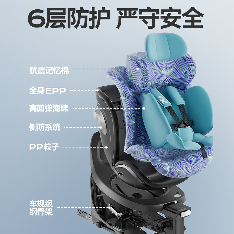 虎贝尔X360pro+儿童安全座椅新国标婴儿车载0-3-12岁宝宝可坐躺汽车 【新国标】X360pro+-经典条纹通风款