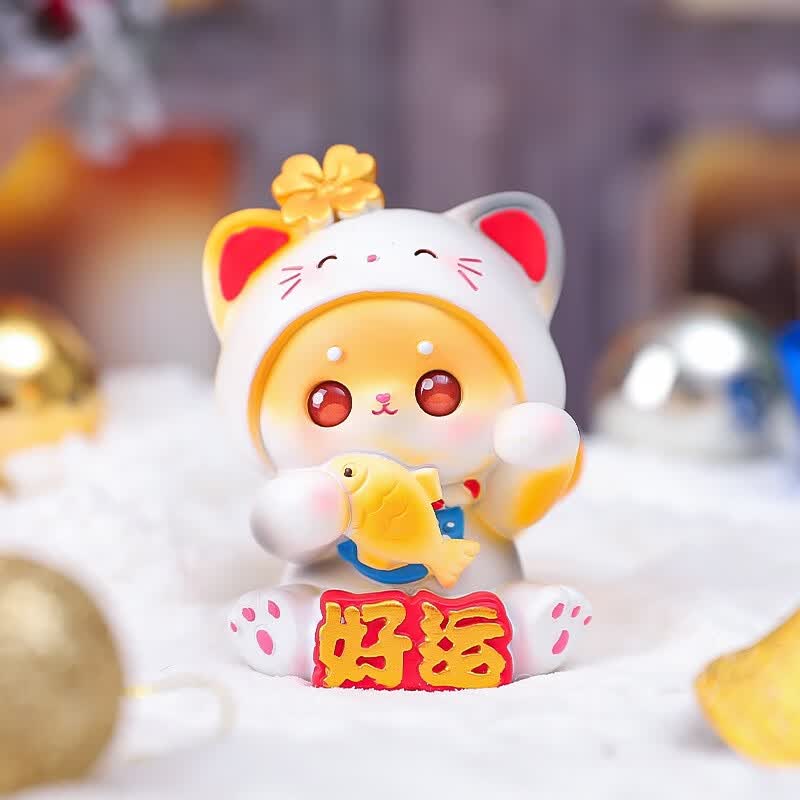 可爱乖乖猫树脂工艺品摆件桃花幸运小猫咪桌面装饰品礼物 乖乖猫好运