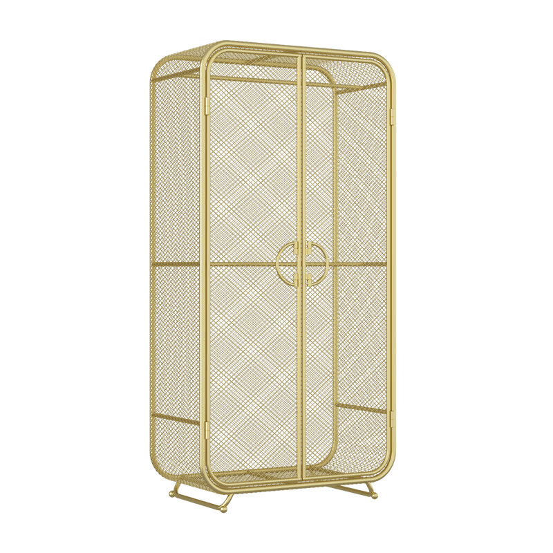 潇赫创意铁艺衣柜民宿小户型网格金色女生可金属少女展示衣橱 纳米金