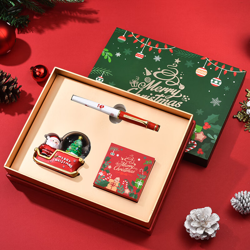 DUKE公爵圣诞钢笔墨水礼盒套装节日气氛时尚设计送小孩送朋友笔记本套装佳品流畅书写一 DK01#圣诞雪车水晶球套装（红色钢笔）