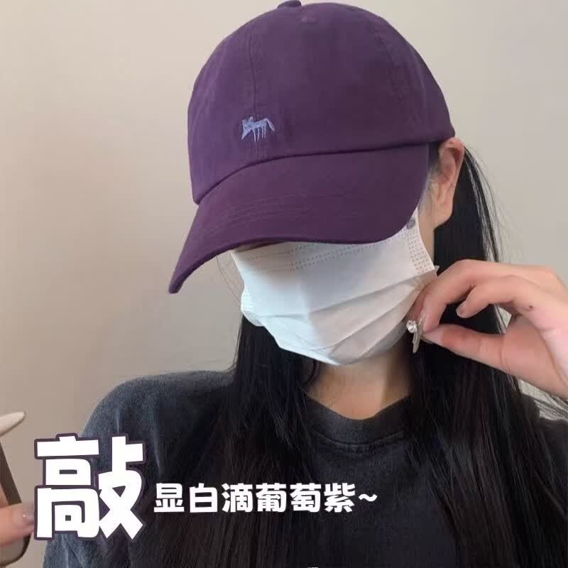 NKADDS 熊刺绣2025新款显脸小加宽大头围软顶防晒鸭舌帽男运动帽子女 小狐狸-紫色大帽檐/显脸小 均码