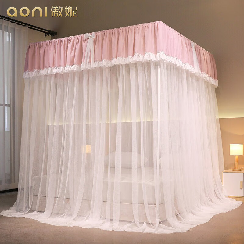 傲妮品牌落地式蚊帐家用卧室韩版公主风方顶2023新款三开门加密帐纱