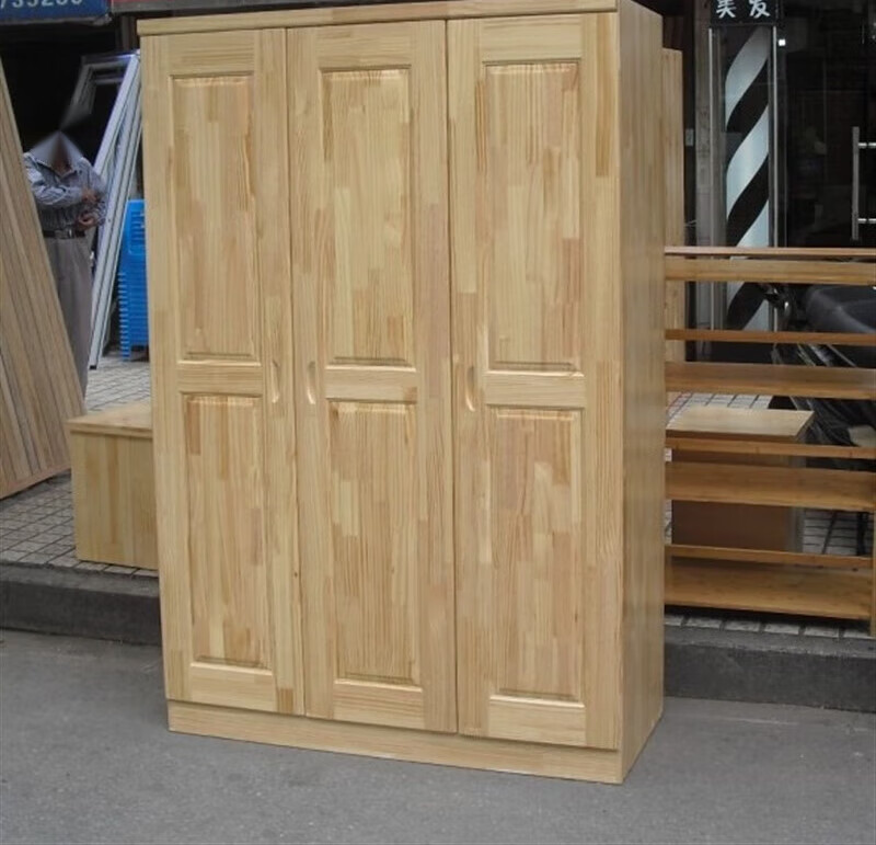 三门实木松木衣柜三门柜衣橱小衣柜家具卧室4门5门 杉木