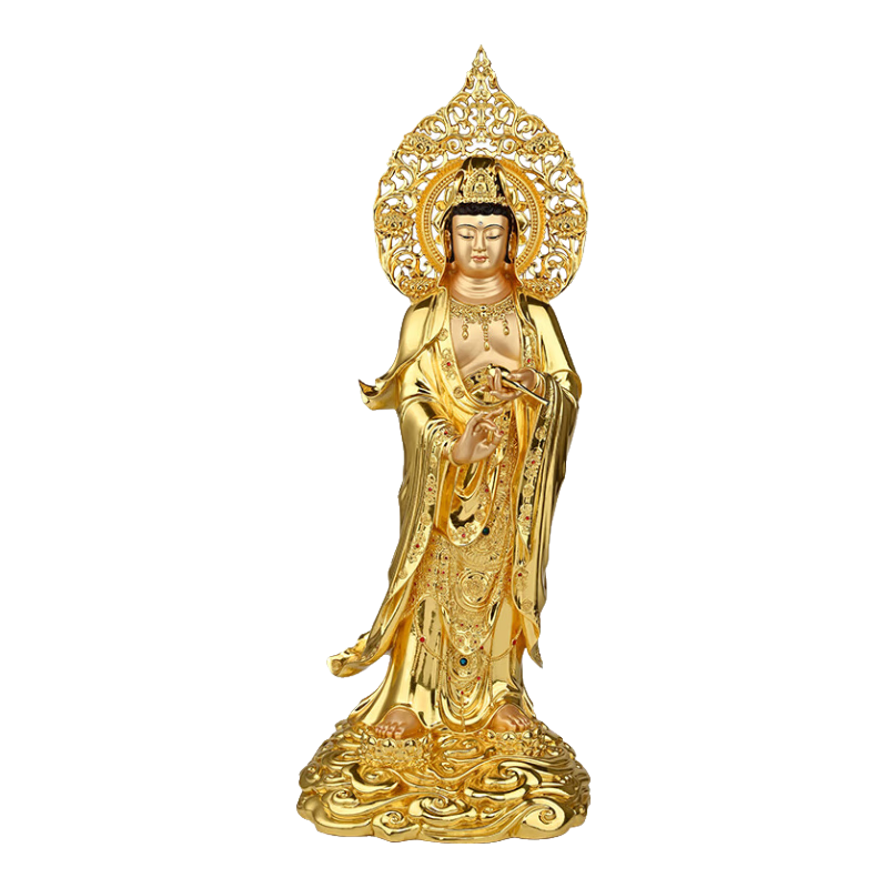 吉旺來(lái) 純黃銅西方三圣佛像家用佛堂供奉南海觀(guān)音大勢至菩薩阿彌陀佛工藝擺件 觀(guān)音菩薩 高48cm/尊