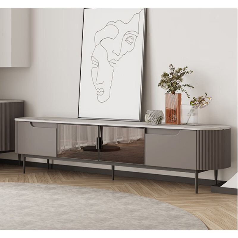 轻奢岩板高脚电视柜长200*宽40*高47cm用客厅北欧 岩板电视柜(雪山白)