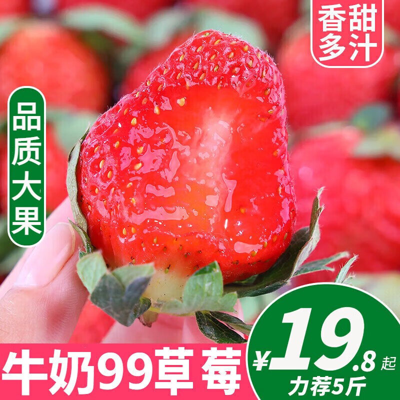 蕊鲜生顺丰 牛奶99草莓 5斤鲜冻红颜奶油新四川大凉山草莓水果露天生鲜 2斤中大果【中通 冻草莓】 当季大果