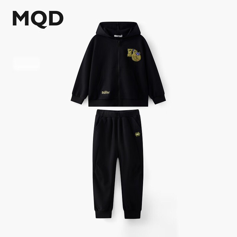 马骑顿（MQD）【两件套】MQD童装男童卫衣套装秋冬连帽灰色休闲束脚裤 黑色 150