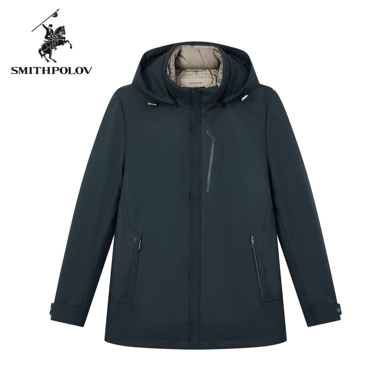 斯密特保罗（SMITHPOLOV）秋冬男士百搭羽绒服保暖舒适连帽外套纯色气质休闲保暖男士羽绒服 纯深蓝 48