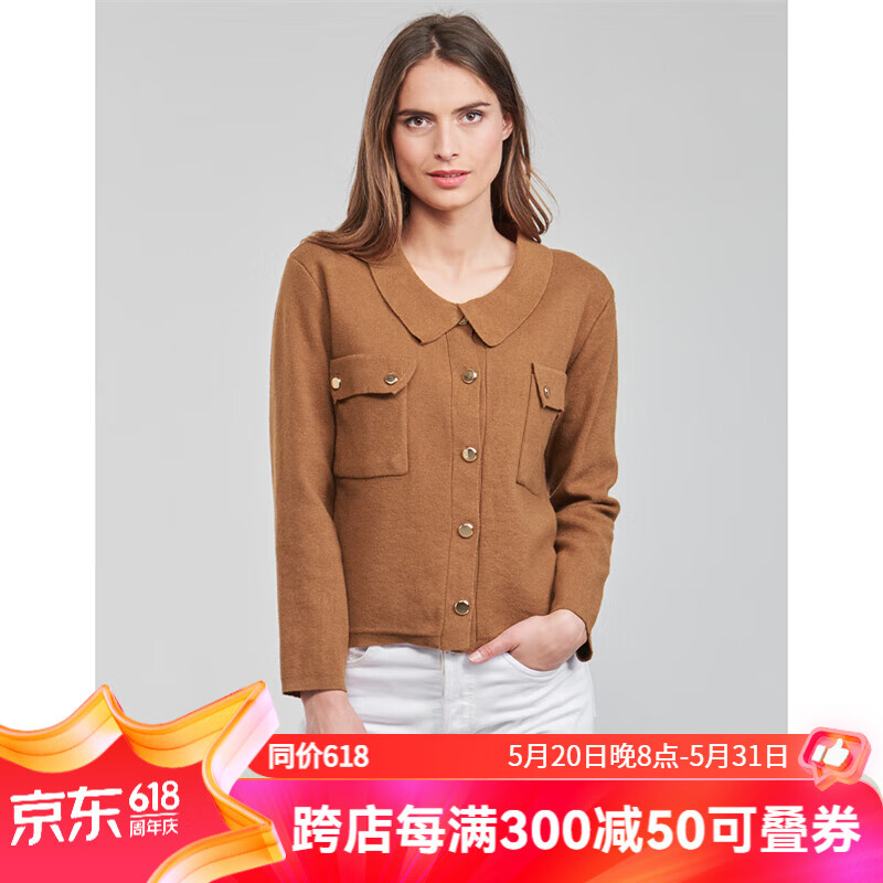 betty london法国品牌时尚女装上衣娃娃领开衫长袖针织衫百搭驼色春