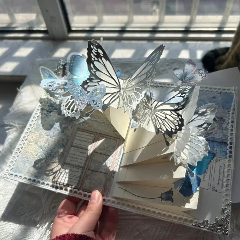 蝴蝶贺卡全套手工材料包餸闺蜜女友礼物立体蝴蝶立体书 贺卡卡纸自己