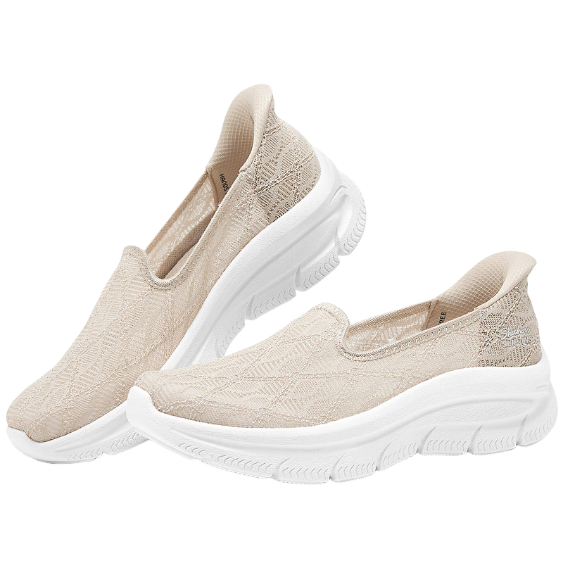 斯凱奇（Skechers）單鞋閃穿鞋女士夏季透氣一腳蹬懶人鞋厚底淺口休閑健步鞋159287