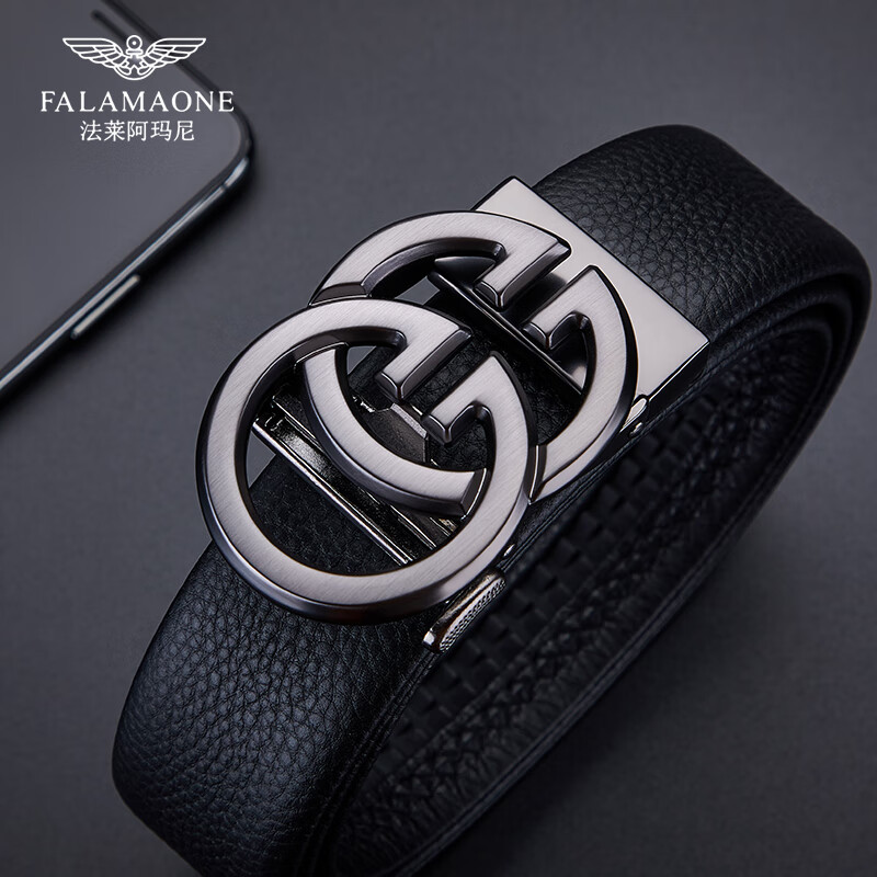 FALAMAONE男士皮带真皮自动扣2025新款腰带生日礼物送男友老公高档又实用 京仓配送/枪色【专柜礼盒】 120cm 改尺寸联系客服或下单备注