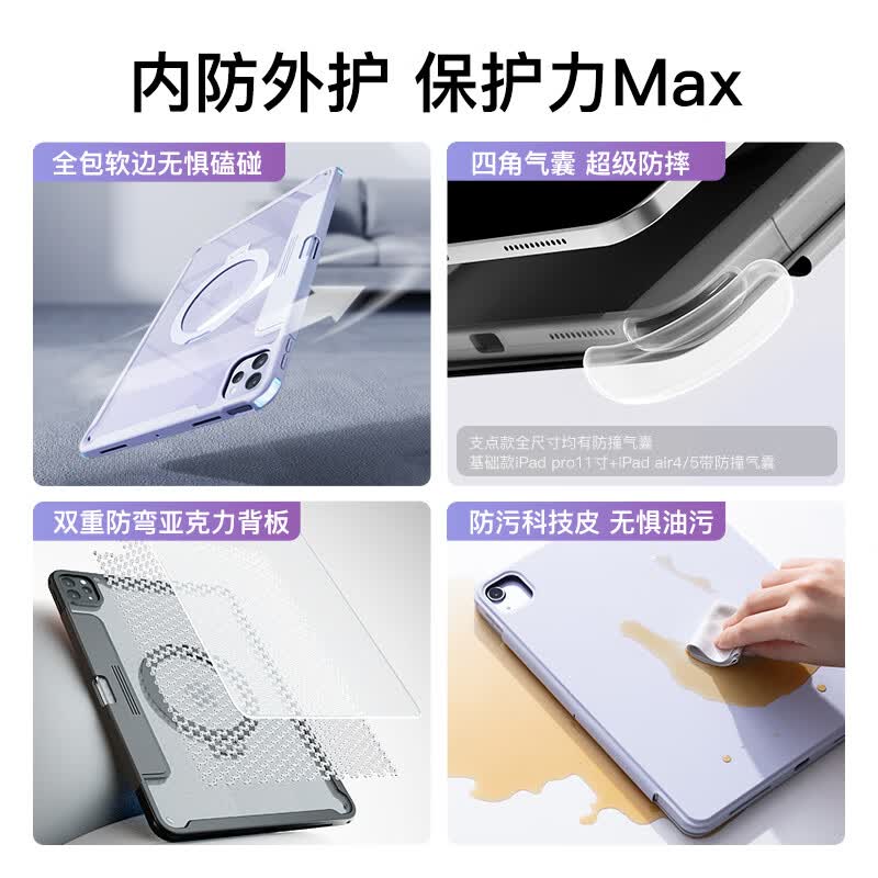 inateck iPad11/10/9保护壳iPad Pro11英寸Air8/7/6磁吸保护套全包防摔防弯无极调节横竖支撑双面夹 【升级版】星黛紫-磁吸分合|升级金属支架 Air4/5/6/7/8 10.9英寸