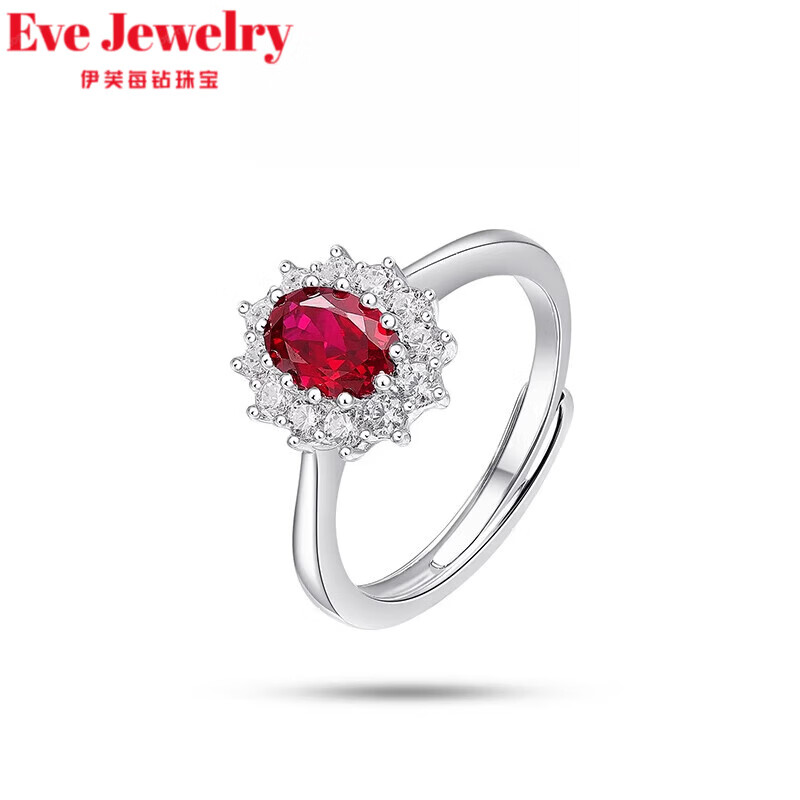 伊芙每钻【七夕节礼物】红宝石戒指鸽血红珠宝款培育石女s925四爪经典